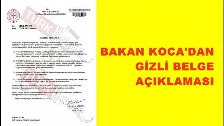 Sağlık Bakanındn  gizli belge açıklaması