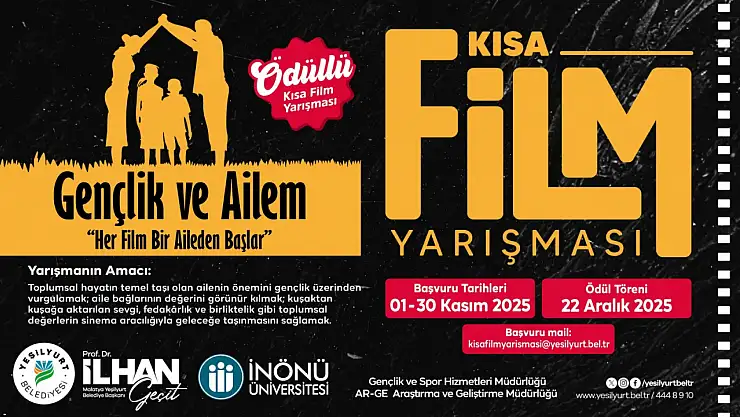 Yeşilyurt Belediyesi'nden 'Gençlik ve Ailem' Temalı Ödüllü Kısa Film Yarışması
