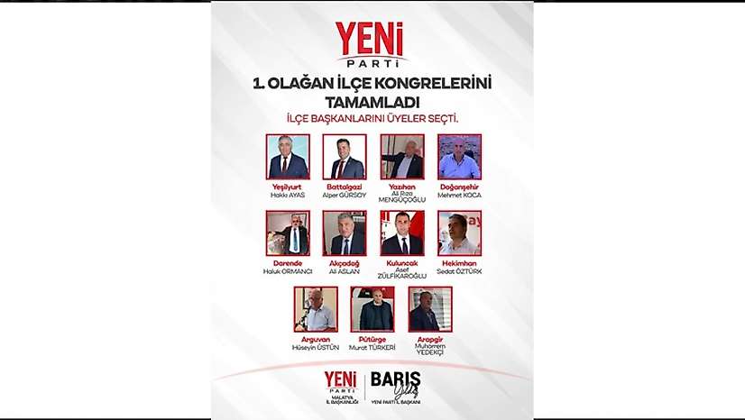 YENİ Parti Malatya'da İlçe Kongrelerini Tamamladı