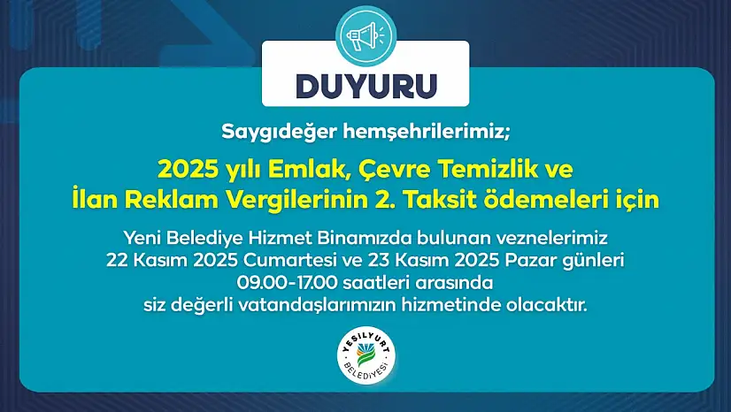 Yeşilyurt'ta Vergi Ödemeleri Hafta Sonu da Yapılabilecek