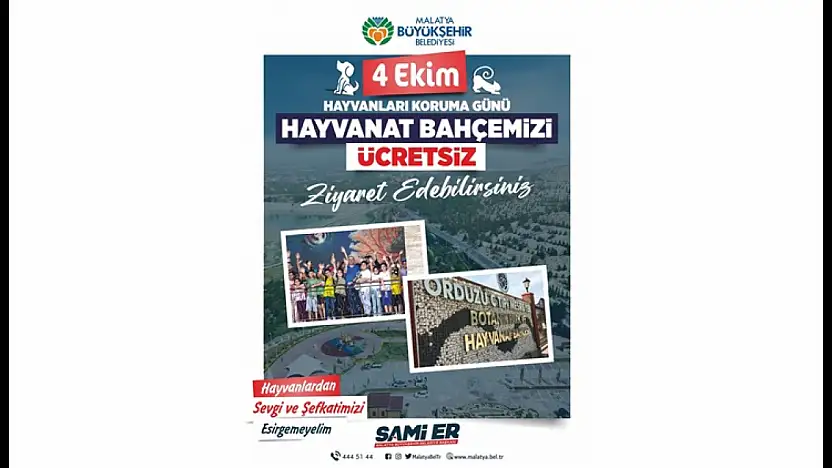 Malatya Hayvanat Bahçesi, 4 Ekim'de Ücretsiz Ziyaretçi Ağırlayacak