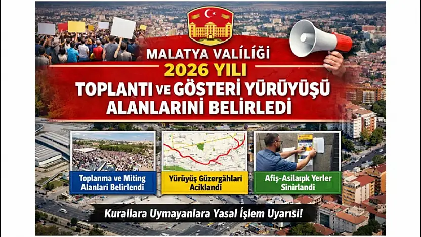 Malatya Valiliği 2026 Yılı Toplantı ve Gösteri Yürüyüşü Alanlarını Belirledi
