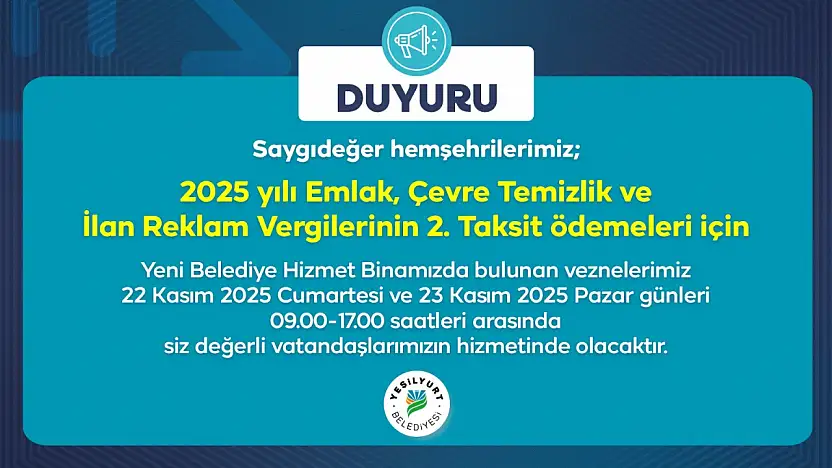 Yeşilyurt'ta Vergi Ödemeleri Hafta Sonu da Yapılabilecek