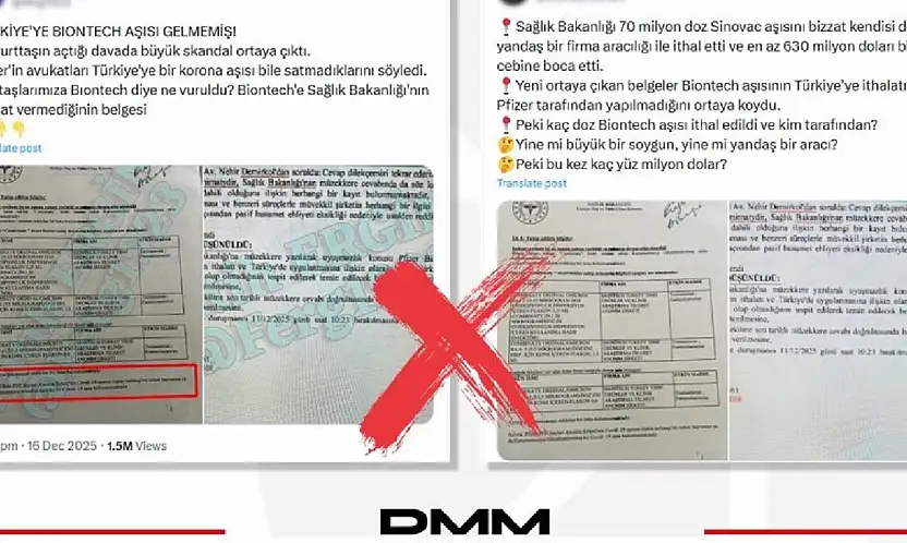 DMM'den 'Türkiye'ye BioNTech aşıları gelmedi' iddialarına yalanlama