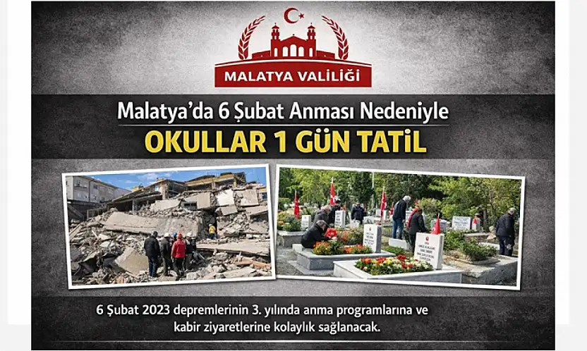 Malatya'da 6 Şubat Anması Nedeniyle Okullar 1 Gün Tatil