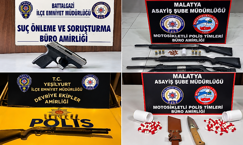 Malatya'da Asayiş Uygulamalarında Uyuşturucu ve Silah Ele Geçirildi