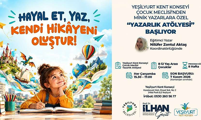Yeşilyurt'ta Çocuklar İçin Yazarlık Atölyesi Başlıyor! Son Başvuru 7 Kasım