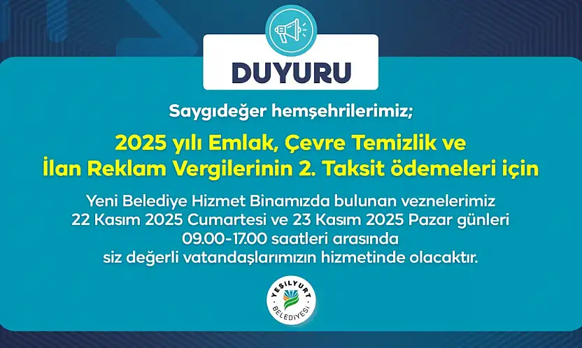 Yeşilyurt'ta Vergi Ödemeleri Hafta Sonu da Yapılabilecek