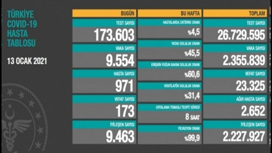 24 saatte 173 bin 603 Kovid-19 testi yapıldı