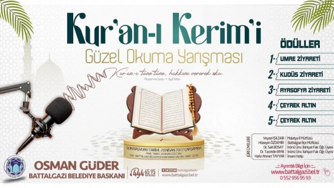 Battalgazi Belediyesi'nden Umre Ödüllü Kur'an-I Kerim Okuma Yarışması