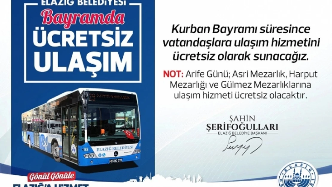 Bayram'da Elazığ'da Ulaşım Ücretsiz