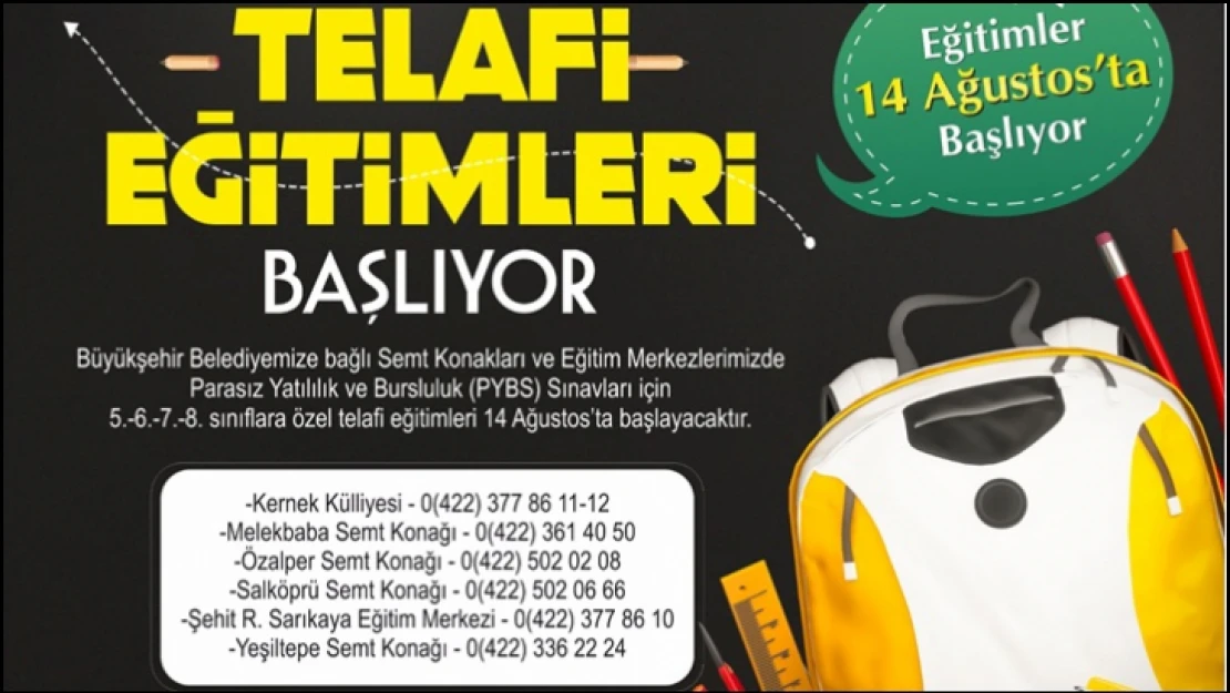 Büyükşehir Belediyesin'den Öğrencilere Telafi Eğitimi