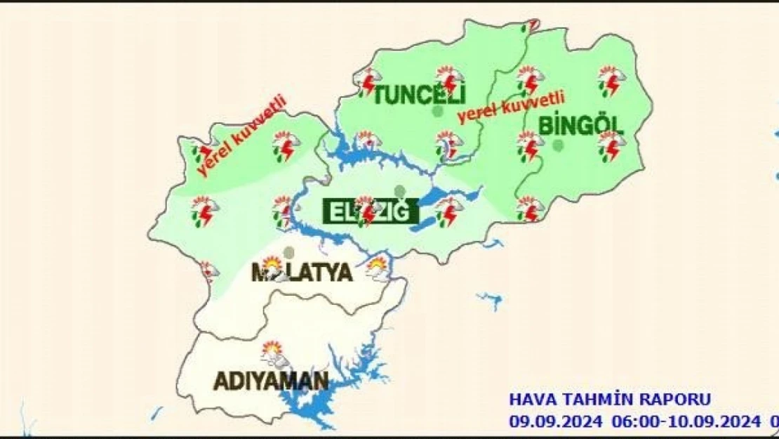 Darende,Hekimhan,Arguvan ve Arapgir'de kuvvetli yağış beklenmekte