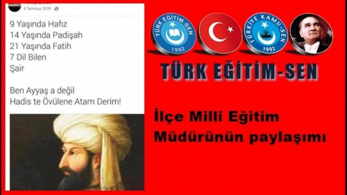 İlçe Milli Eğitim Müdürünün paylaşımı Türk Eğitim Senin radarına girdi