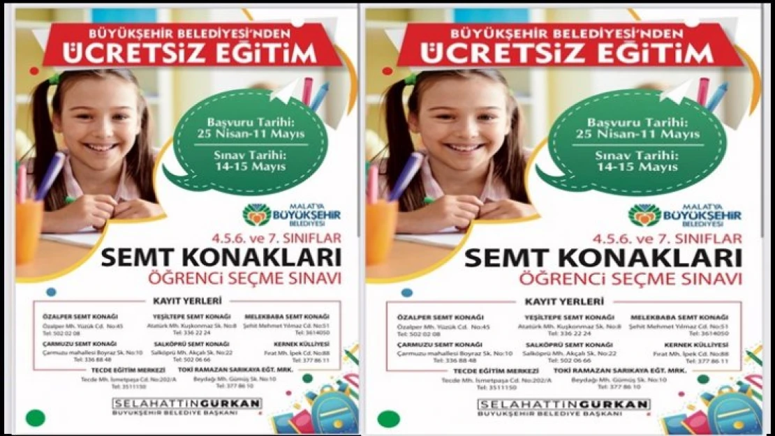 Malatya Büyükşehir Belediyesi'nden Ücretsiz Eğitim Desteği