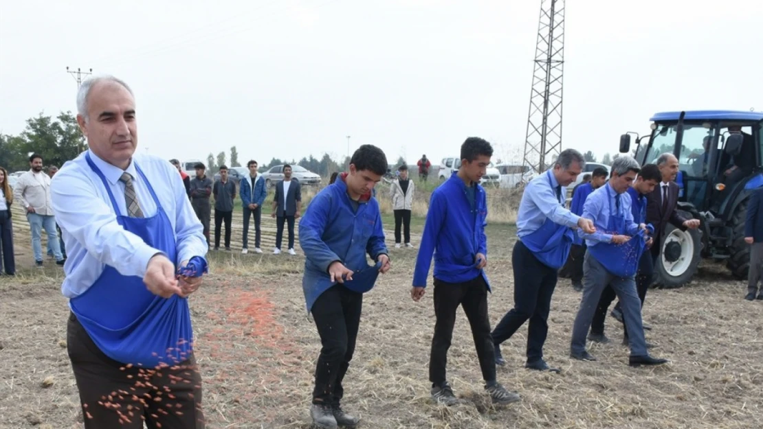 Malatya'da meslek lisesi öğrencileri 200 dekarlık alana buğday ekti