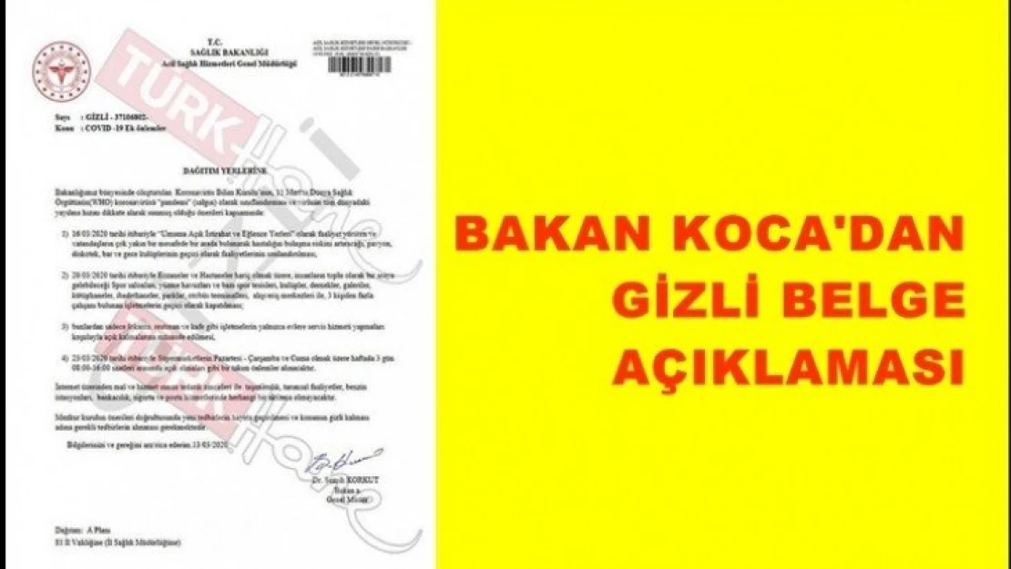 Sağlık Bakanındn  gizli belge açıklaması