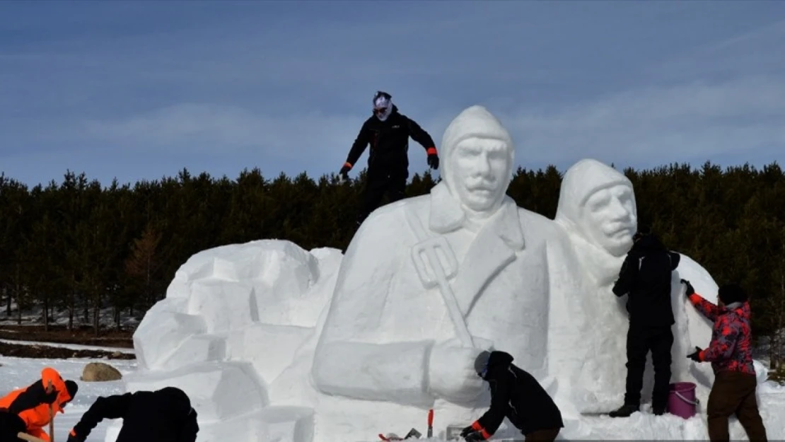 Sarıkamış şehitlerinin kardan heykellerinin yapımına başlandı