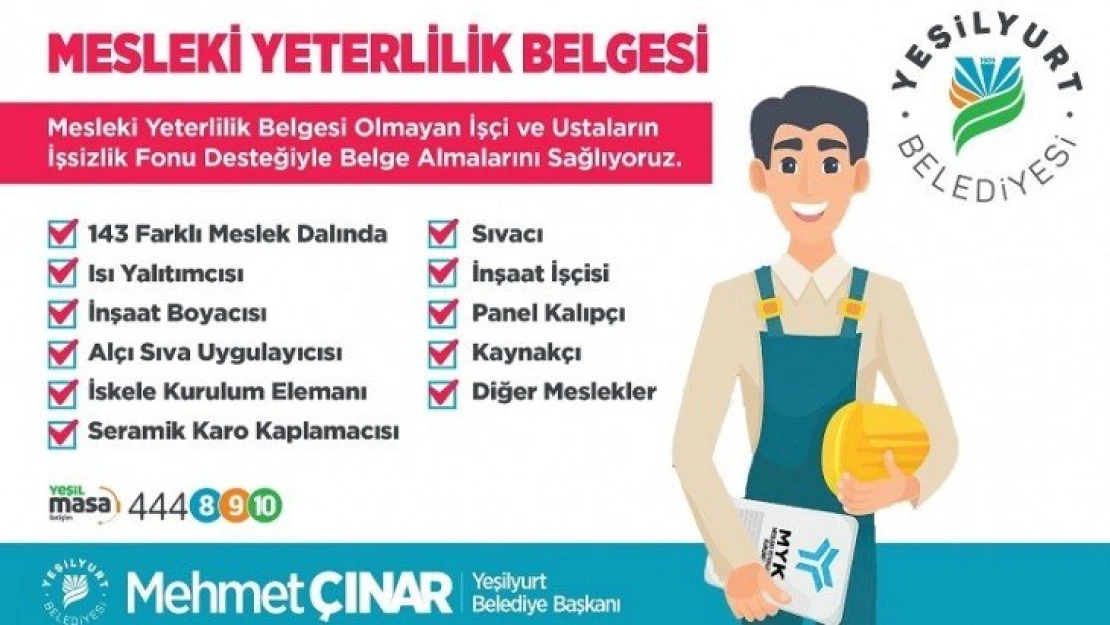 Yeşilyurt Belediyesi, 143 Meslek Çalışanına ' Mesleki Yeterlilik Belgesi' Kazandırıyor