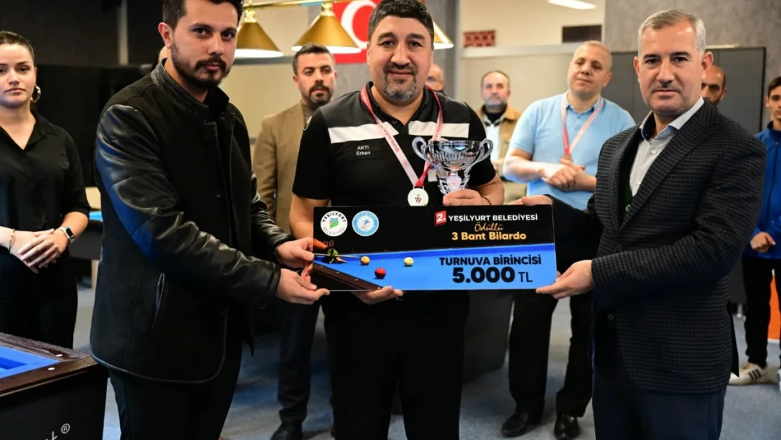 Yeşilyurt Belediyesinin Ev Sahipliği Yaptığı 2.Ödüllü 3 Bant Bilardo Turnuvasında Ödüller Dağıtıldı