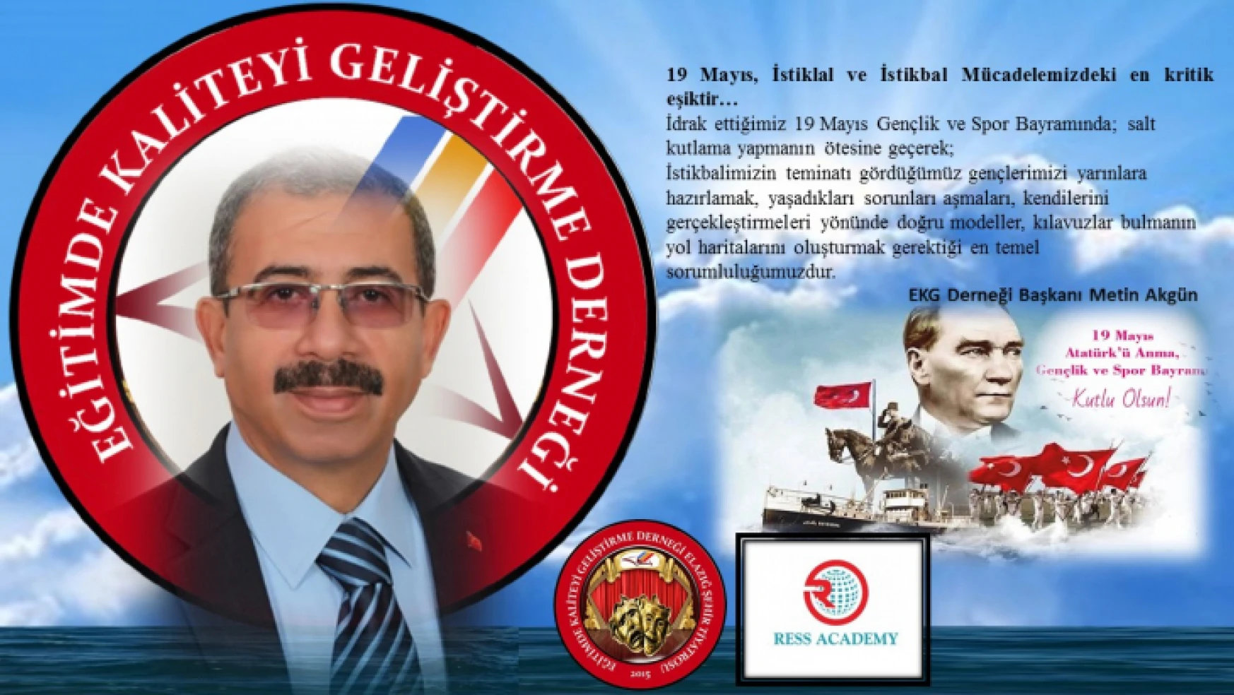 EKG Derneği Başkanı Akgün'ün, 19 Mayıs Gençlik ve Spor Bayramı Kutlama Mesajı.