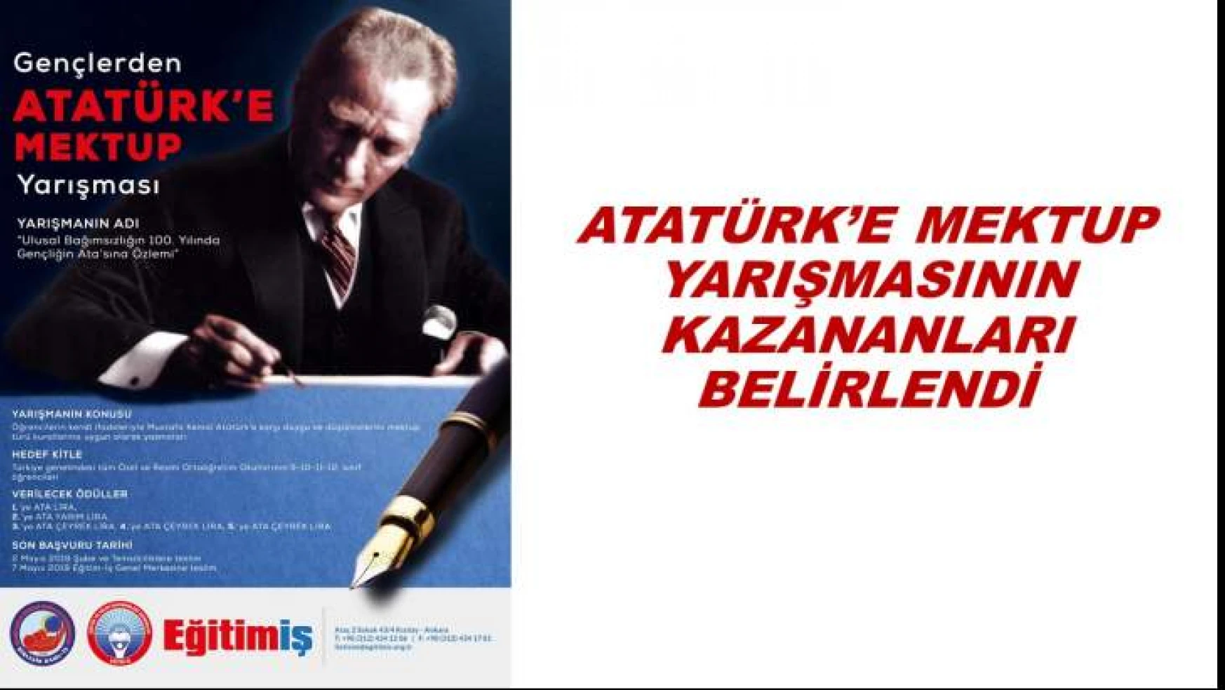 Atatürk'e Mektup Yarışmasının Kazananları Belirlendi