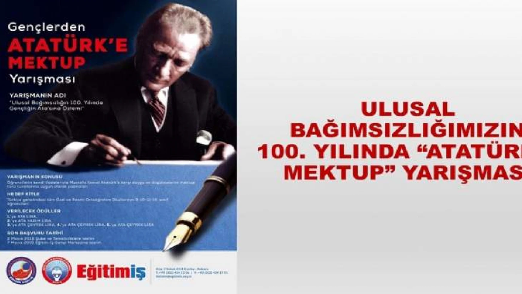 Ulusal Bağımsızlığımızın 100. Yılında 'Atatürk'e Mektup' Yarışması
